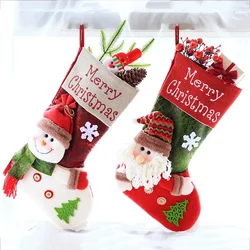 1pcs Christmas Stocking Snowman Santa Elk Kid Candy Gift Bag Sock Fireplace Decor New Year Xmas Christmas Tree Ornaments Holder