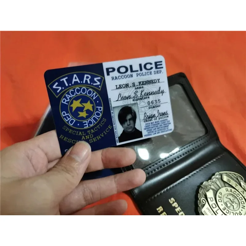 Biohazard STARS RACCOON Police DEP Badge Leon Chris Jill Wesker Black Faux Leather Case Certificate Wallet ID Card Holder