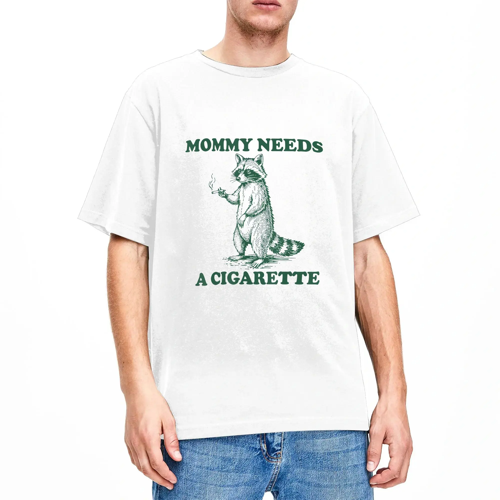 Harajuku T-Shirt Beach Mommy Needs A Cigarette Funny Smoking Raccoon Trendy Cool T Shirts  Cotton Tshirt for Men's  Clothes