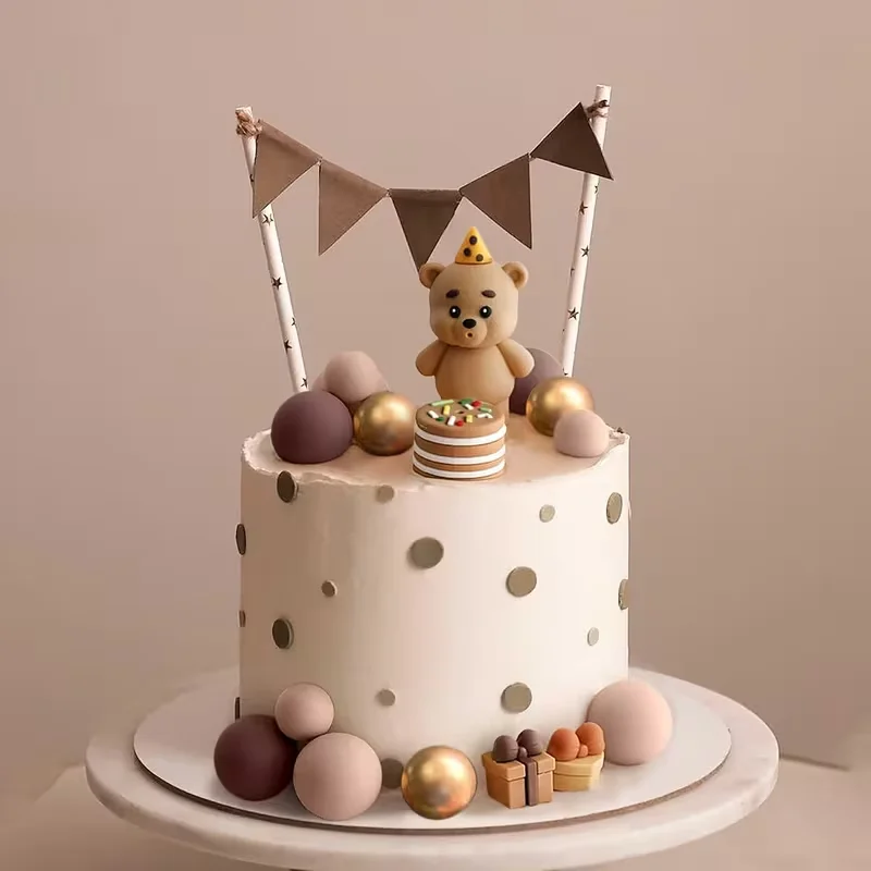 19-teiliges Süßes Braunbär-Kuchenball-Topper-Set für Kinder, Jungen und Mädchen, 1. Geburtstag, Partydekoration, Babyparty, Kuchendeko-Zubehör – Detail 2