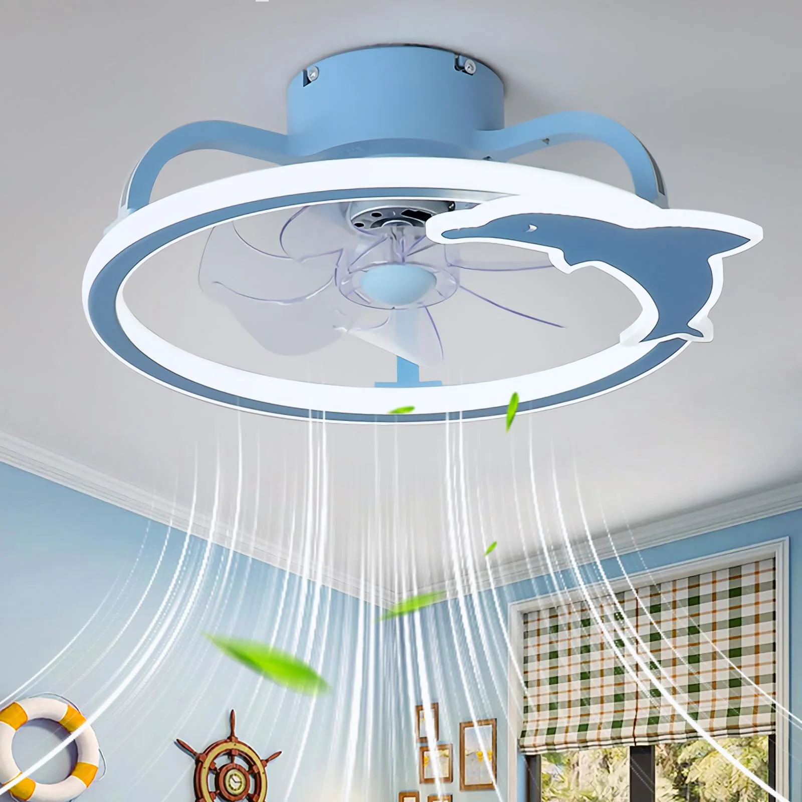 

Ceiling Fans with Lights and Remote Control Silent LED Dimmable Chandelier Reversible 6 Speed Timer for Children's Bedroom Blue
