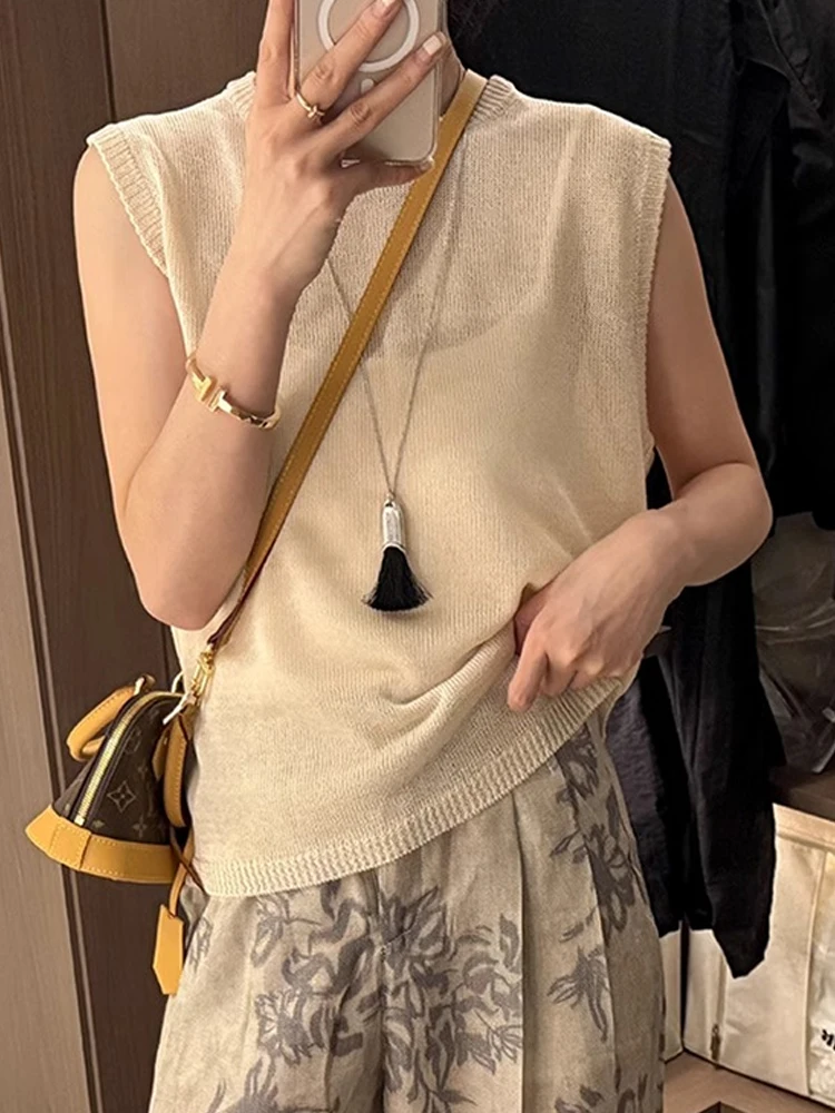 Laid-ba Sle Lose Strickweste Farbe Svel Top aushöhlen Faionable Sommer 2025, dünne Oberbekleidung