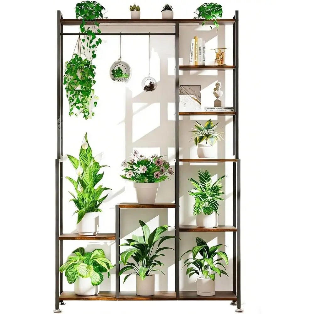 

Умная подставка для растений со светодиодной лампой, высокая металлическая стойка с крючками для подвешивания, идеально подходит для комнатных растений и улицы