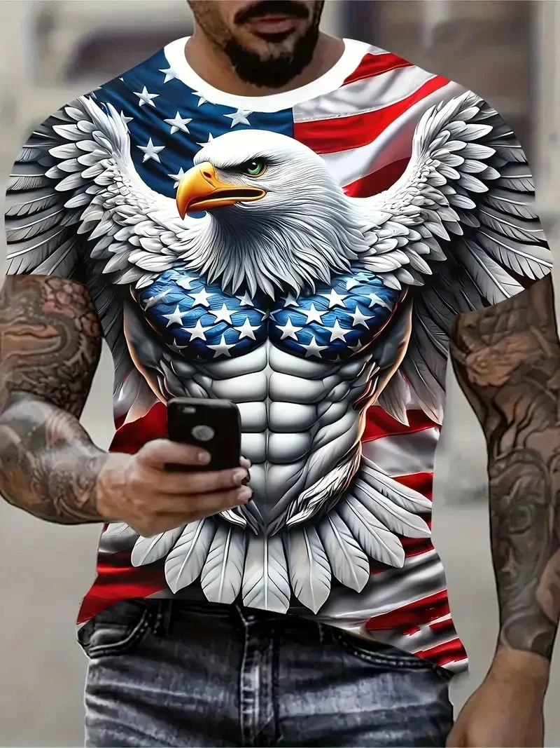 

Cool Eagle Pattern Men T-Shirts Men Clothing 3d Print Flame Eagle Summer Streetwear Trendy Short Sleeve Men Y2k T-Shirts Tops