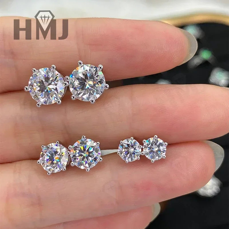 

Moissanite Stud Earrings D Color 100% 925 Sterling Silver 6 Prongs Diamond Earrings For Women Wedding Fine Jewelry