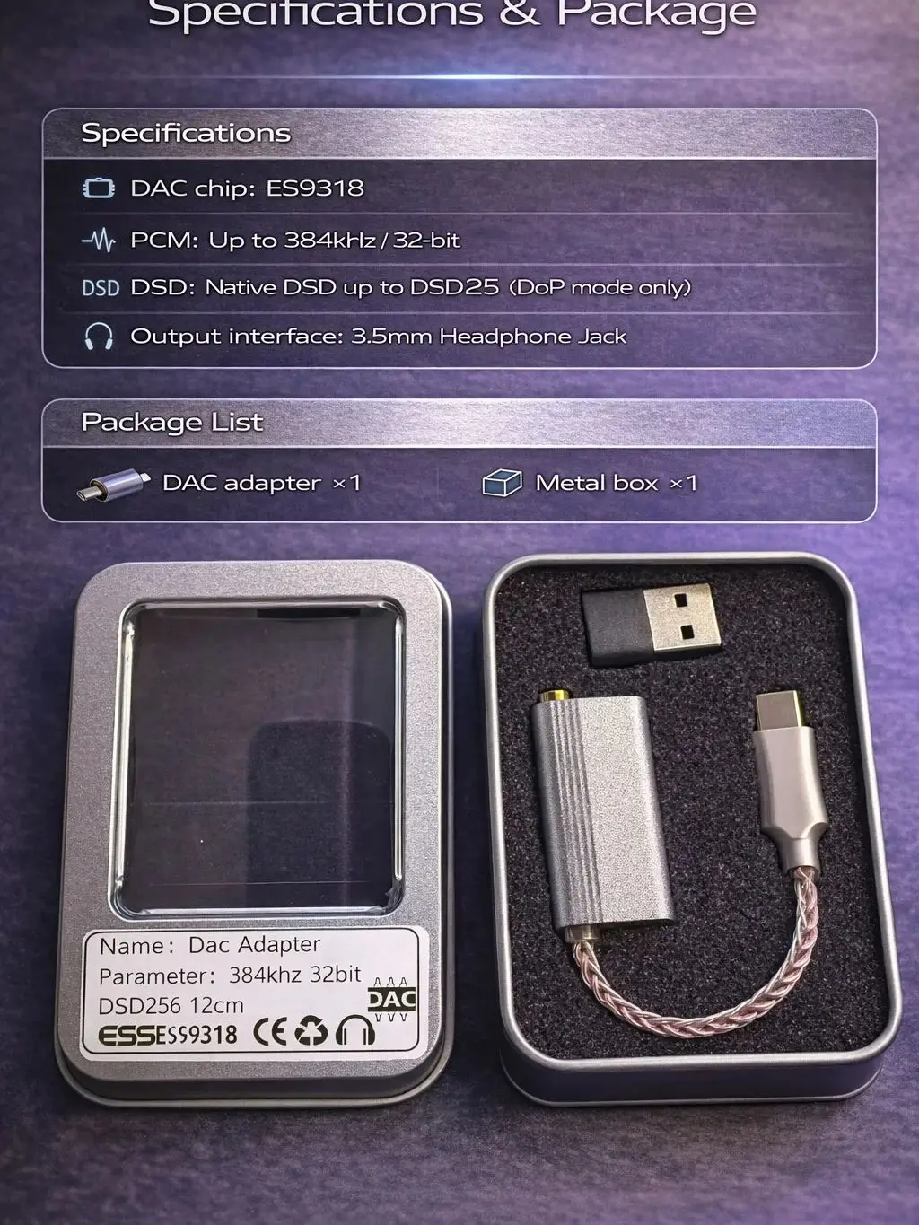 Adapter audio USB-C DAC LY Tech ES9318, 32bit 384kHz DSD256, bez sterowników, dla Androida, iPada, Windowsa, MacOS — zdjęcie produktu 7