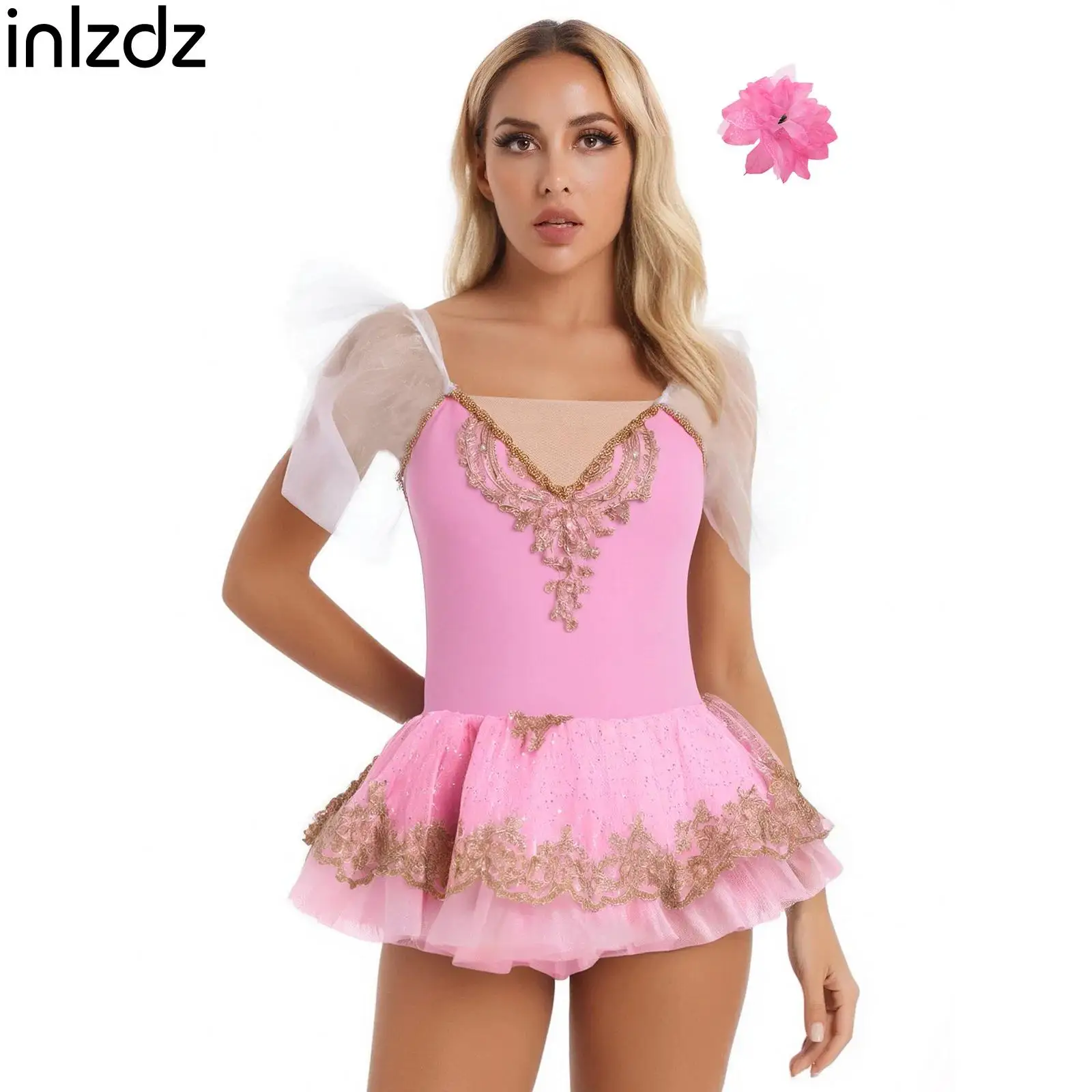

Womens Professional White Swan Lake Ballet Tutu Dress Stage Performance Costume 2-piece Dancewear Sets Adult Ballerina Dresses