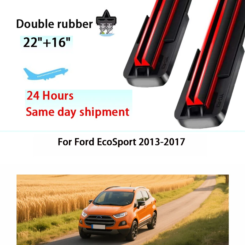 

For Ford EcoSport 2013 -2017 Double rubber Front Wiper Blades Kit Cutter Window Boneless Frameless Rubber Car Accessories