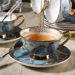 European Style Bone Porcelain Coffee Cup Set Vintage Ceramic Afternoon Tea Cup Saucer Spoon Luxury Gift For Cafe Shop Home