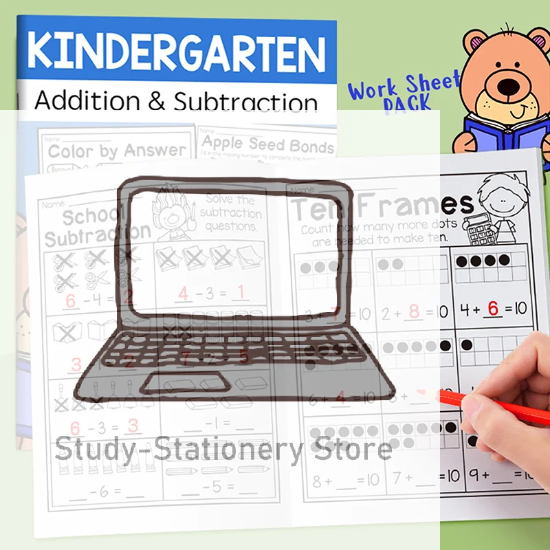 

32-страничная интерактивная тетрадь для изучения математики с заданиями на сложение и вычитание, кроссвордами и красочными математическими упражнениями