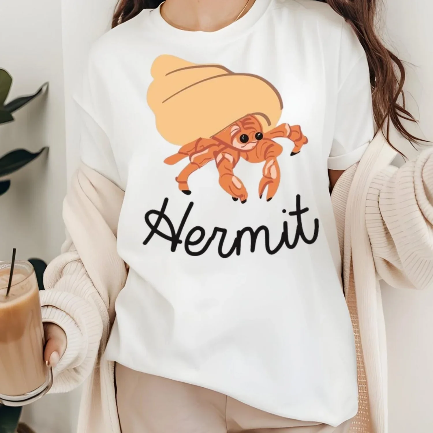 Hermit Crab Pattern T1Ee, R Y2K Beach Coast Pastel Women T-Shirt