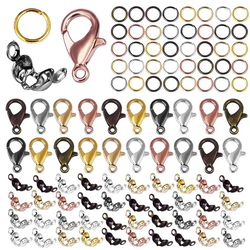 

100Pcs/lot Alloy Lobster Clasp Jump Rings Connector Clasp Crimp End For Bracelet Necklace Chains DIY Jewelry Making Supplies