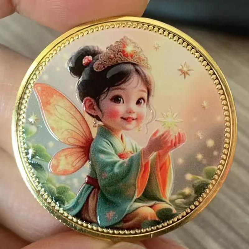 Moneda conmemorativa de Hada de los dientes de dibujos animados, moneda de colección linda para niña pequeña