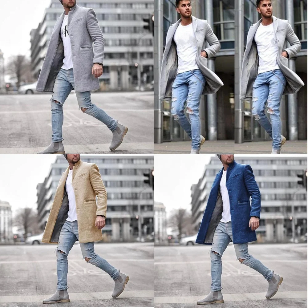 

Windbreaker Jacket Men's Trench Coat Fashion Windbreaker Jacket Lapel Wool Blend Long Coat for Men