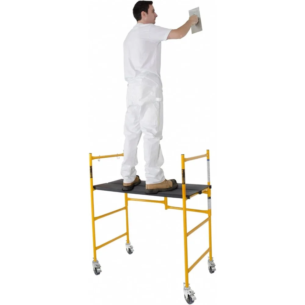 Scaffolding Platform, 9-foot Extension, 500 Pound Load Capacity, with Locking Wheels, Yellow