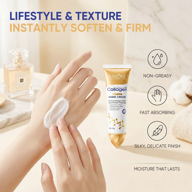 SADOER Collagen Hand Cream Hands Skin Friming Skincare Moisturizing Hydrating Brightening Hands Creams Hand Skin Care Products