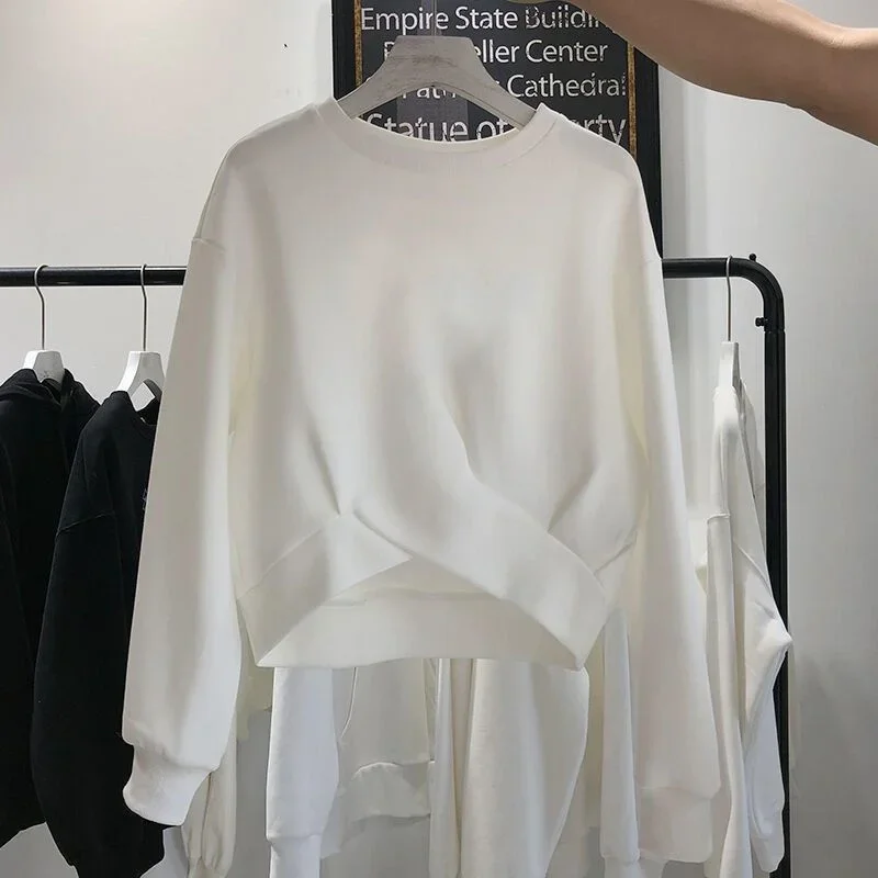 Sweatshirts for Women Asymmetrical Solid O-neck Spring All-match Fashion Students Korean Style Loose Classic Sudaderas Popular