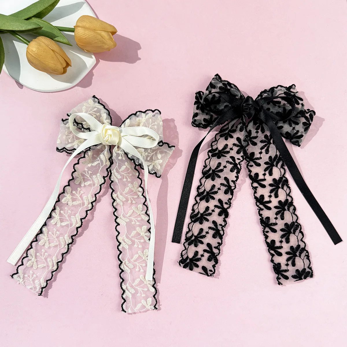 

20 Pcs/Lot, 5.3” Elegant Rose Flower Lace Bow Hair Clips For Women Girls Ponytail Barrettes Headwear Accessories