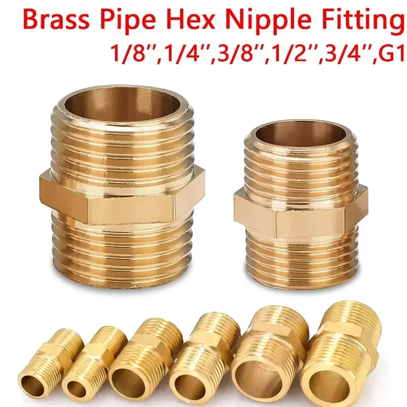 Tubo de latão Hex Nipple Fitting, rosca macho, acoplador adaptador rápido, conector para água, óleo, gás, 1, 8 \