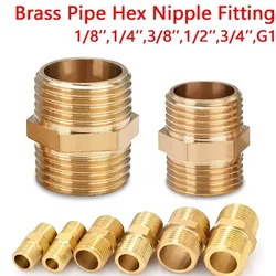 Tubo de latão Hex Nipple Fitting, rosca macho, acoplador adaptador rápido, conector para água, óleo, gás, 1, 8 