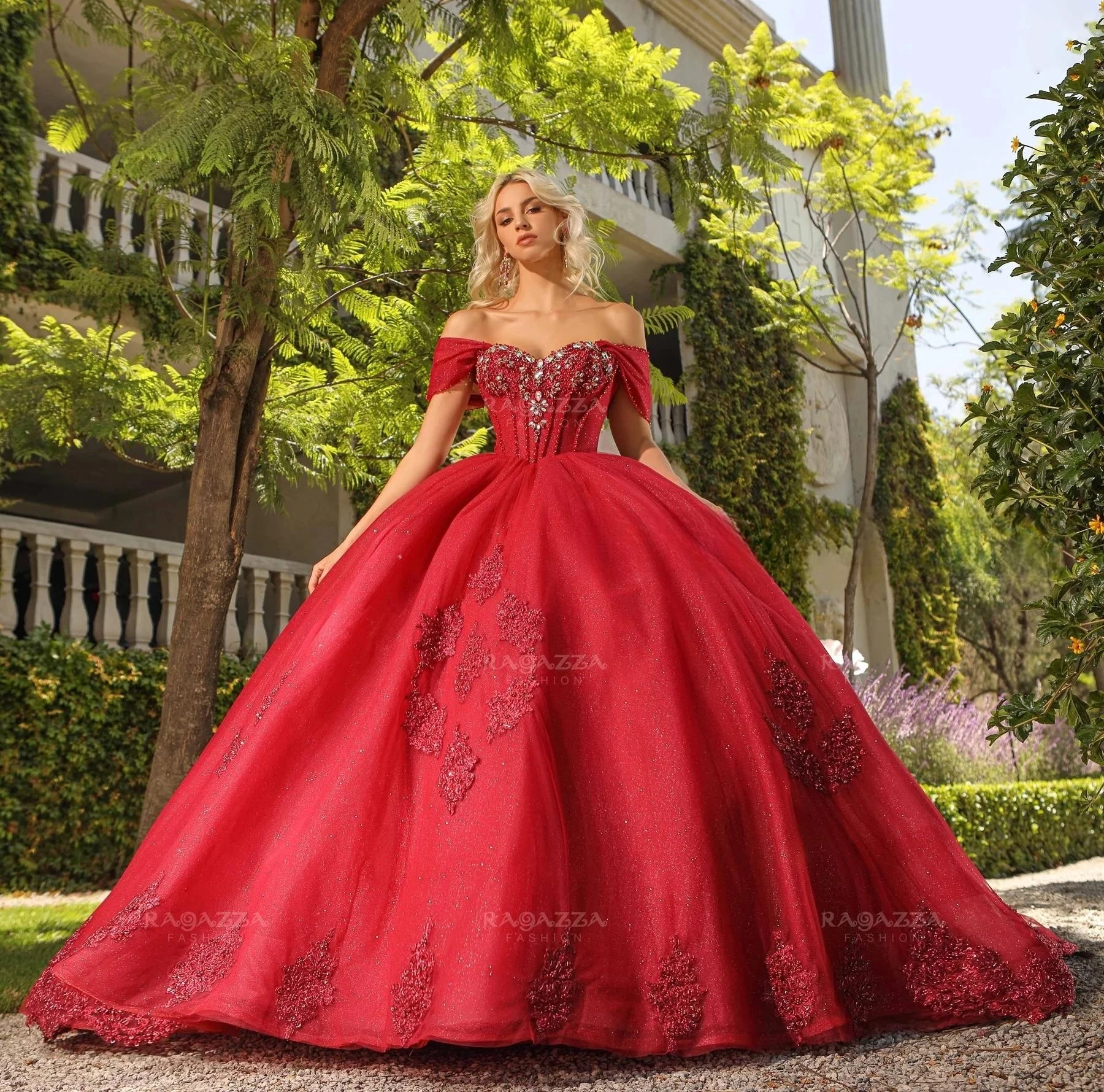 Red Princess Quinceanera Dresses Ball Gown Off The Shoulder Appliques Beded Sweet 16 Dresses 15 Años Mexican