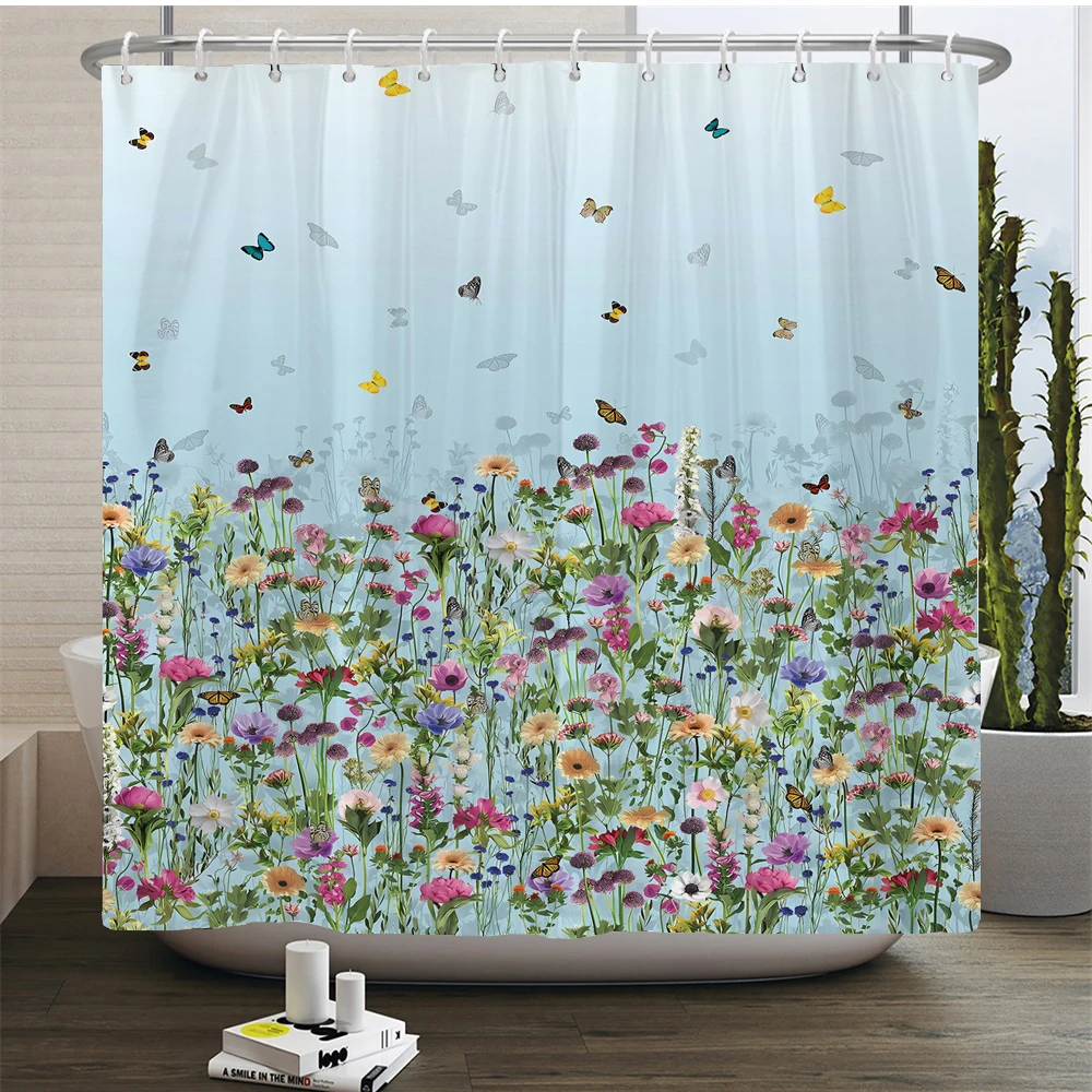 Watercolor Flowers Plant Shower Curtains Printing Boho Floral Waterproof Morden Bathroom Bathtub Curtain Room Decor With Hooks