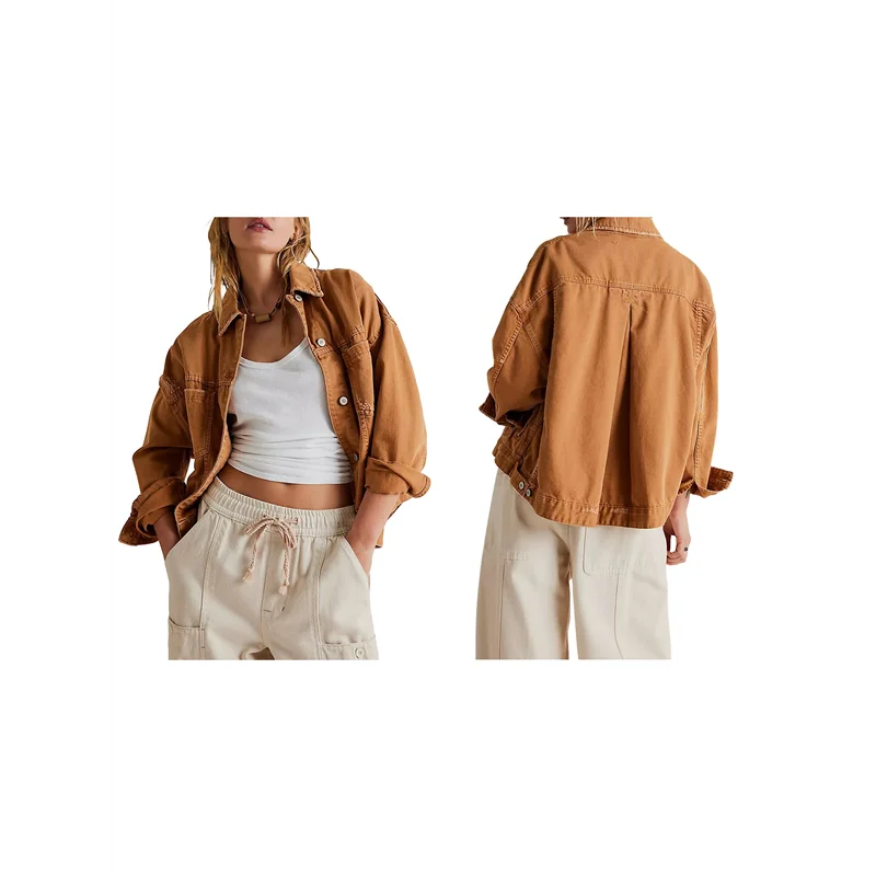 ABRT-Jaqueta jeans feminina de manga comprida com lapela solta