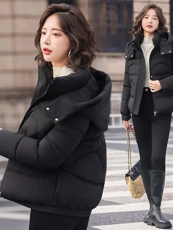 

2025 New Women's Cotton Jaet ort Loose Thi Warm Winter Coat Korean Sle Slimming Outerwear Filled with Cotton