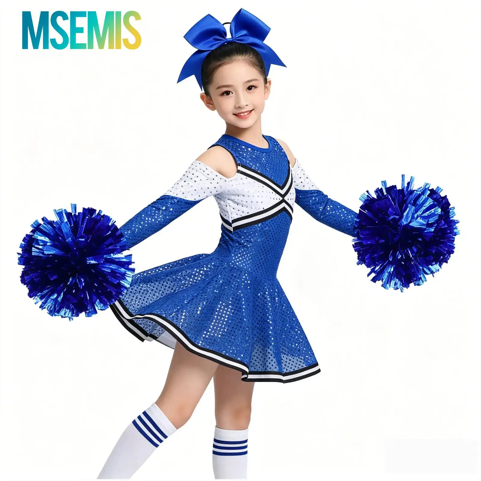 kids-girls-cheerleader-costume-cheerleading-modern-dance-outfits-long-sleeve-off-shoulder-contrast-color-shiny-sequins-dress