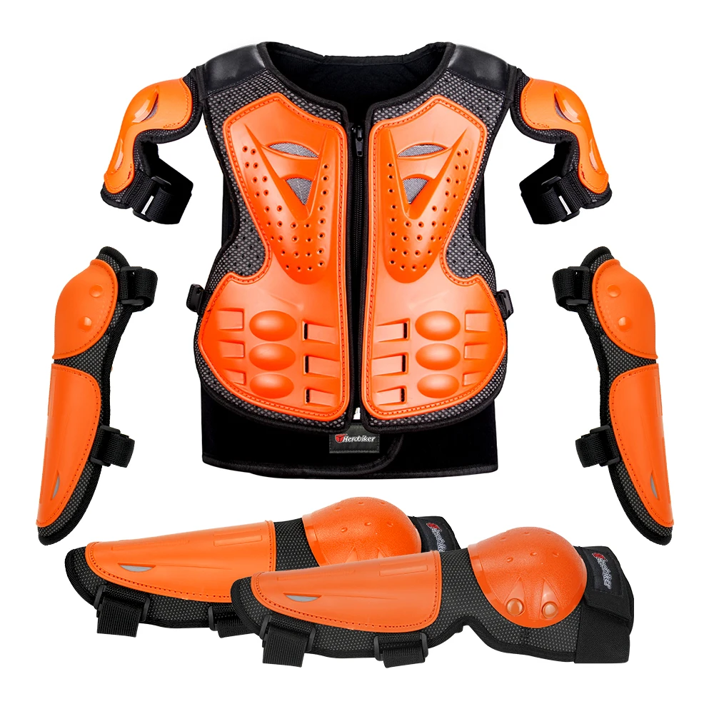 

New Children Motorcycle Armor Vest Protection Motocross Body Armor Jacket Protective Armors Riding Kneepads Moto Full Armor Kids