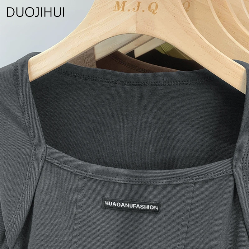 DUOJIHUI American Chic Square Neck Simple Women t-shirt autunno New Basic tinta unita moda Casual manica lunga t-shirt femminili