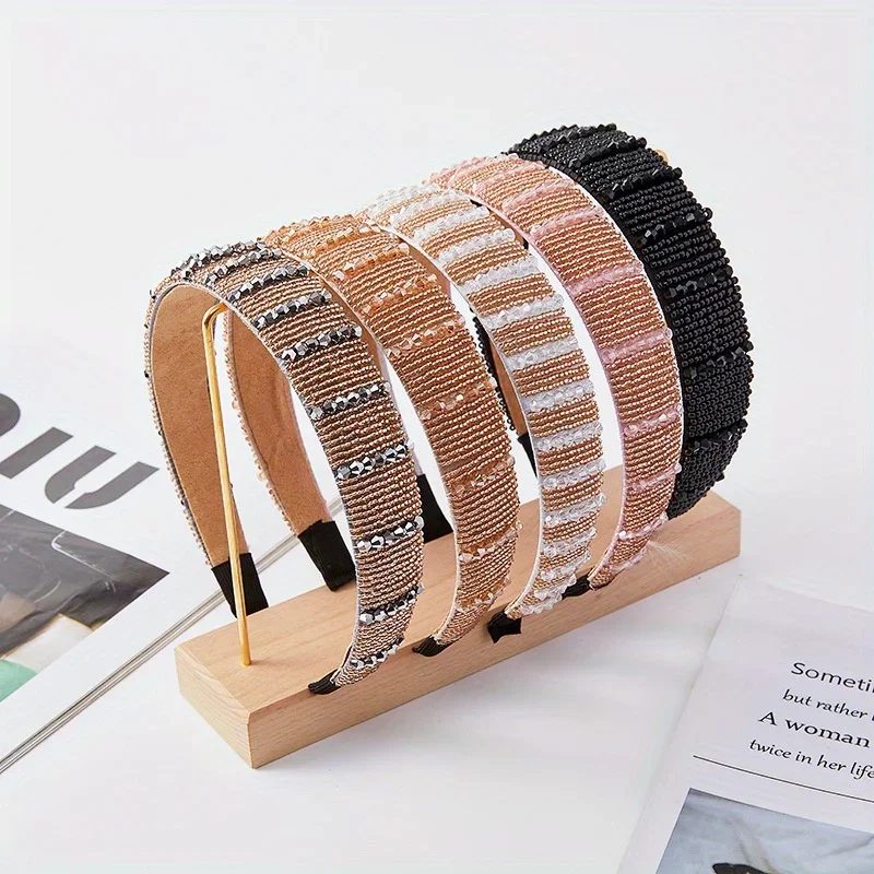 

Thin Edge Hairband Headband Hair Hoop Baroque Crystal Beaded Inlay Vintage Style for Women Party Events Hair Accessories
