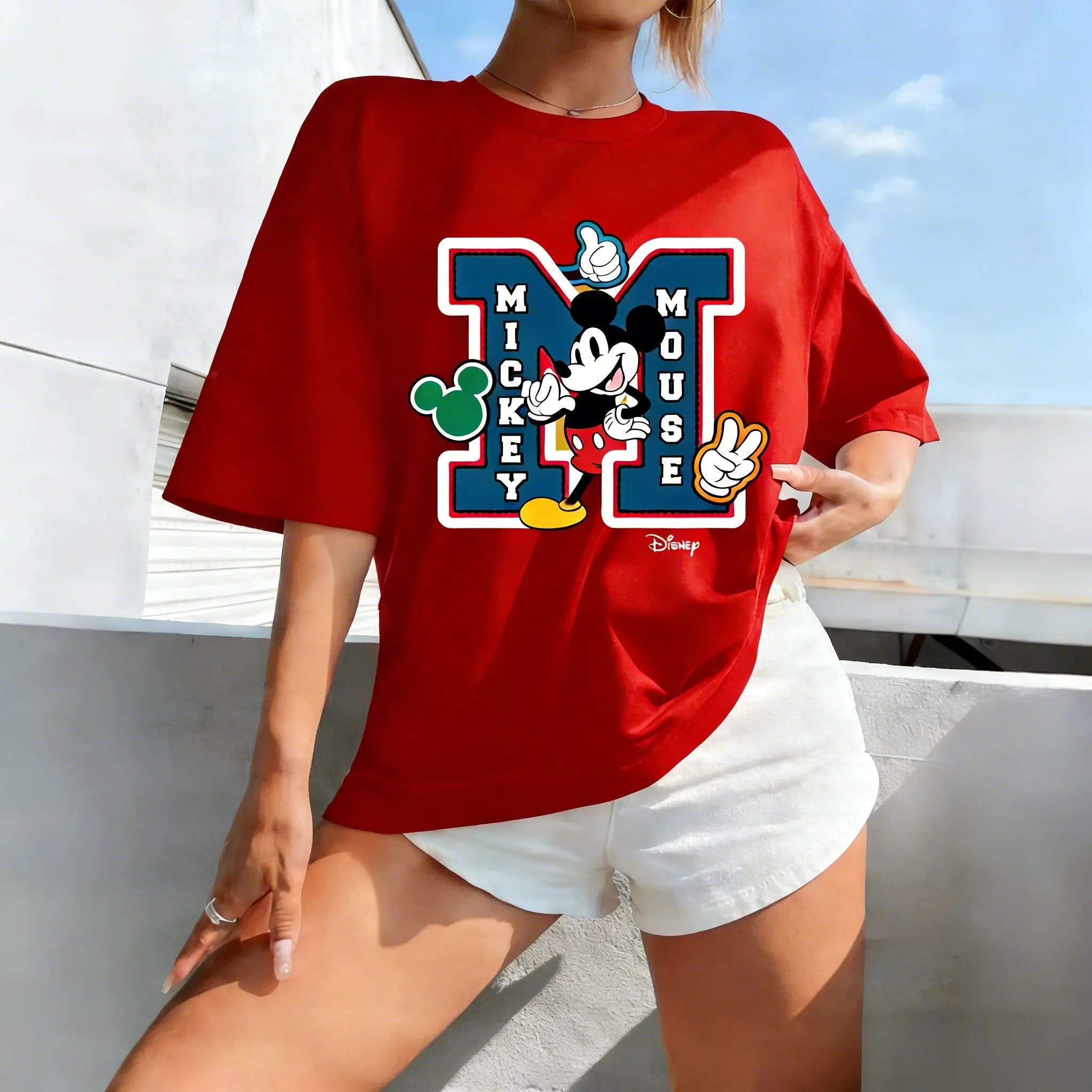 Camiseta de Mickey Mouse Disney para hombre y mujer, Tops de algodón de manga corta con estampado gráfico Vintage, ropa de calle informal de gran tamaño, camiseta de verano 2026