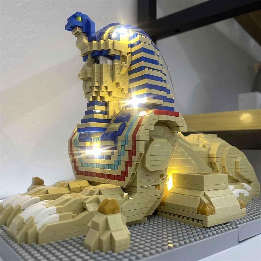 LED Exquisite Sphinx with Micro Mini Building Block Set: Creative Architectural Puzzle -Ideal Gift for Egyptology Enthusiasts