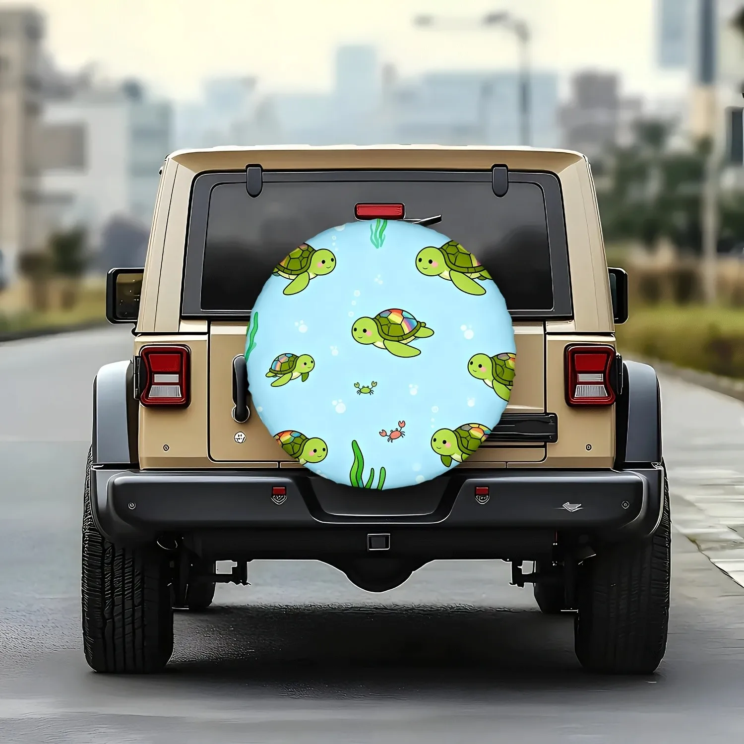 Cute Rainbow Turtle Tire Cover Waterproof Polyester Spare Tire Sleeve for SUV and