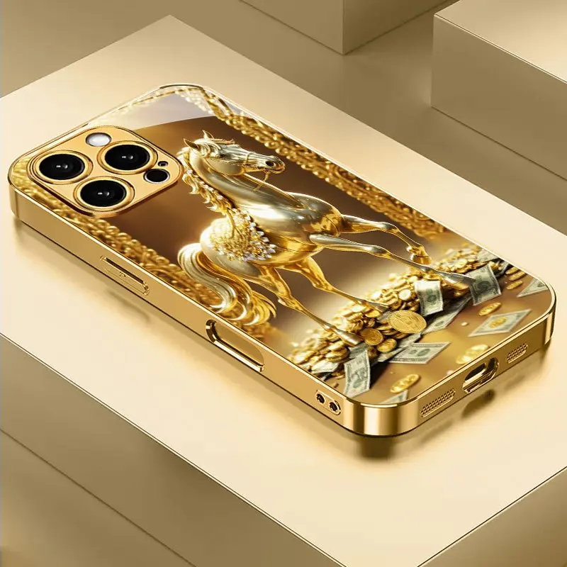 High-end luminous gold horse new gold phone case for Samsung Galaxy S26 S25 S24 S23 S22 S20 FE/Ultra/Plus anti drop Cover