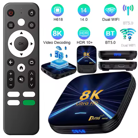 H618 Smart TV Box Android 14 Quad Core Cortex A53 8K HD Media Player 2.4G/5G Dual WiFi 8K BT Set Top Box Android Box with Remote