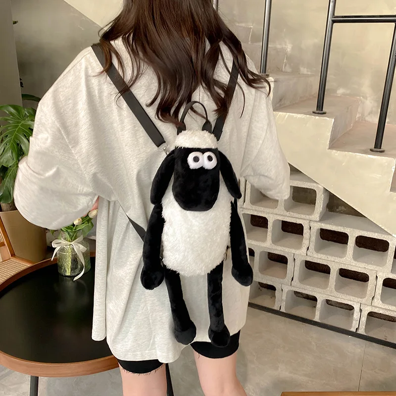 Anime Kawaii Black Lamb Backpack Large Capacity Plush Doll Toy Valentine\'s Day Birthday Christmas For Children Girl