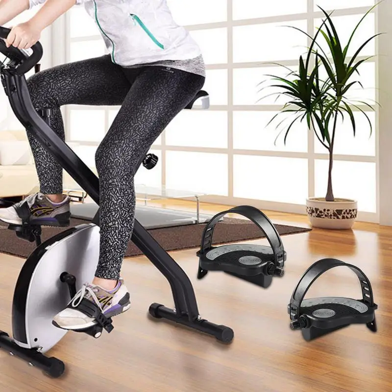 Exercise Bike Pedals 9/16 UniversalBike Pedal With Straps UniversalStationary Recumbent Bike Pedals Non-Slip For Leg Exercise