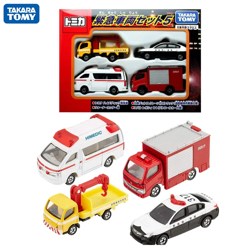 

TAKARA TOMY Tomica 4 Pcs Emergency Vehicle Fire Truck Ambulance Police Breakdown Mini Cars Funny Scale Toy Diecast Metal Model