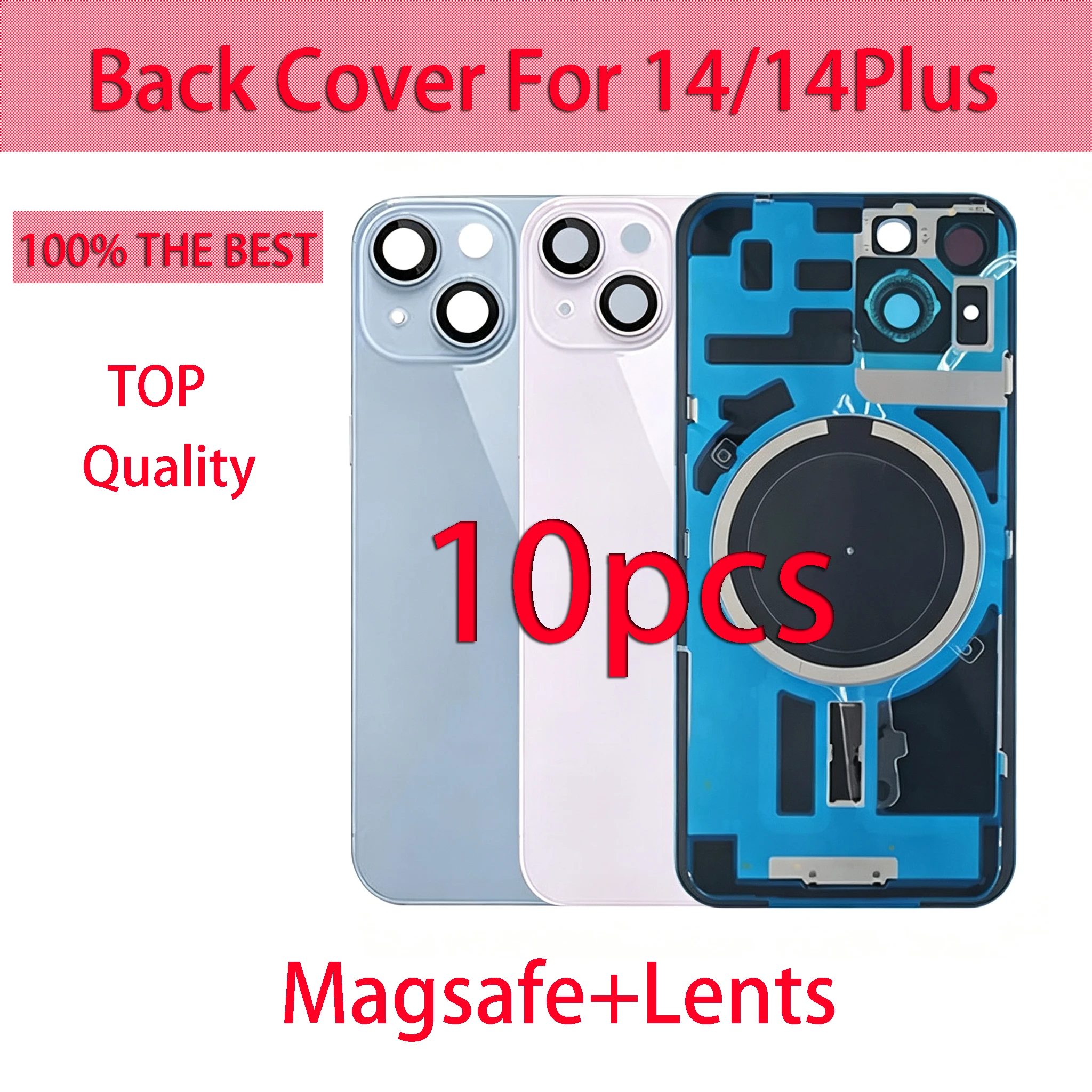 10PCS For iPhone 14 14 Plus Battery Door Back Glass Cover, Rear Camera Lens Frame Plate with Adhesive, Replacement Back Housing