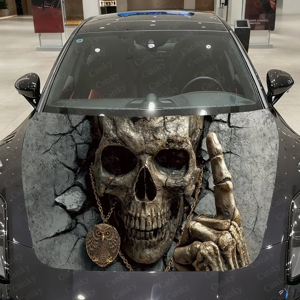 Furious Trend Golden Skull Rock-breaking Car Vinyl Wrap, PVC Material Waterproof Car Hood Sticker, Self-Adhesive Scratch-Resista