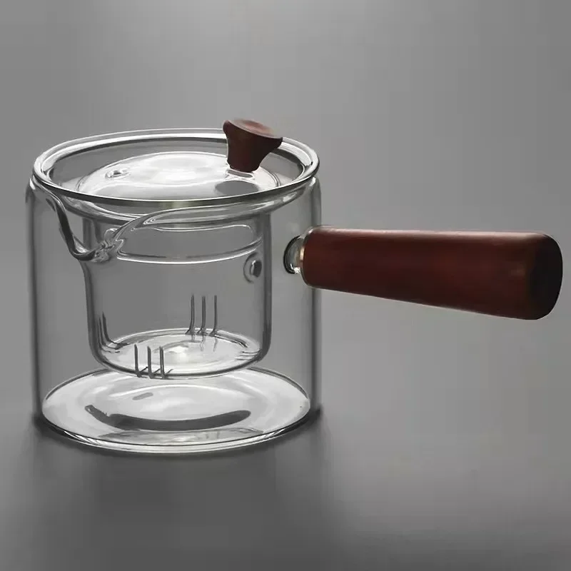 Japanese Glass Teapot with Side Handles Tea Pot with Wooden Handles Kung Fu Tea Set Thickened Tea Maker Intuitive Tea Pot