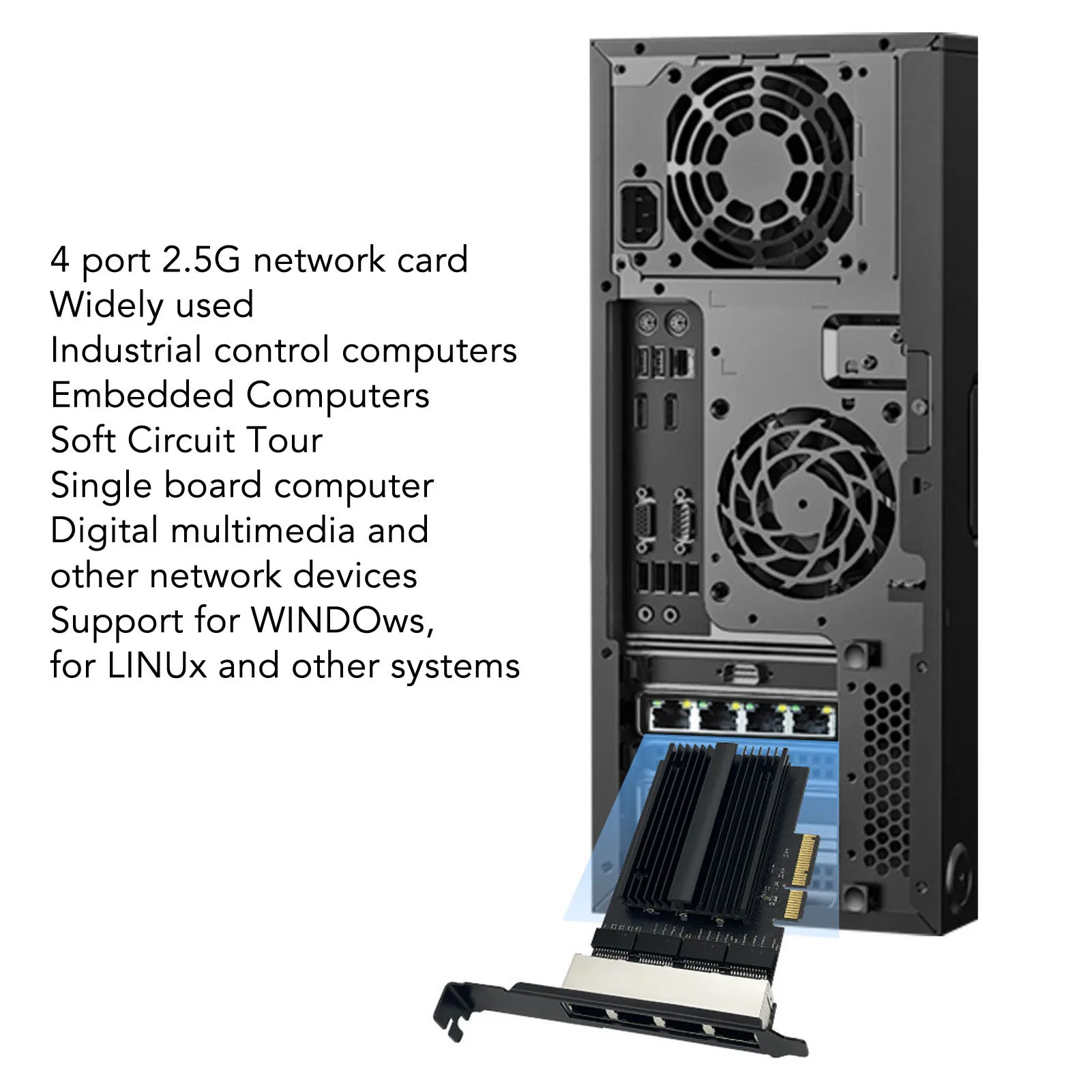 

Gigabit Ethernet PCIE Network Interface Card Black 4 Port RJ45 Widely Used Fully Compatible 2.5Gbps Aluminum Alloy for Desktop