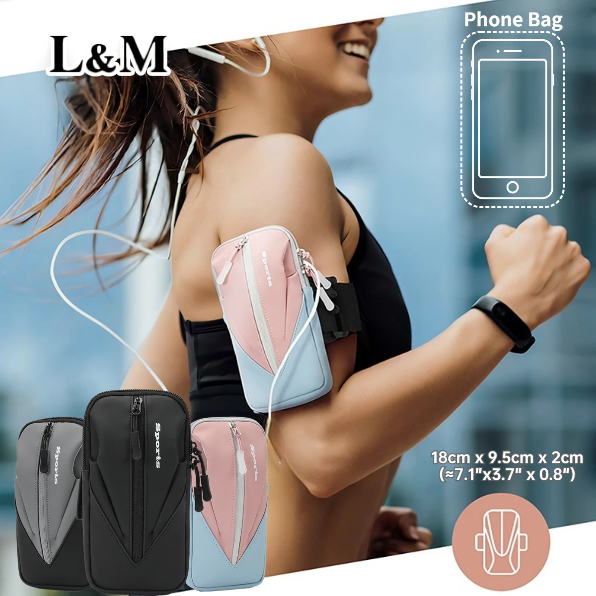 

L&M Arm Bag Running Phone Holder Waterproof Sport Armband Phone Running Accessory Sport Bags for iPhone Samsung Xiaomi Universal