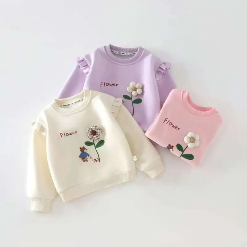 

Весенне-осенняя модная футболка с длинными рукавами для девочек, толстовка ярких цветов, свободные топы в стиле принцессы с цветочным узором, детская одежда