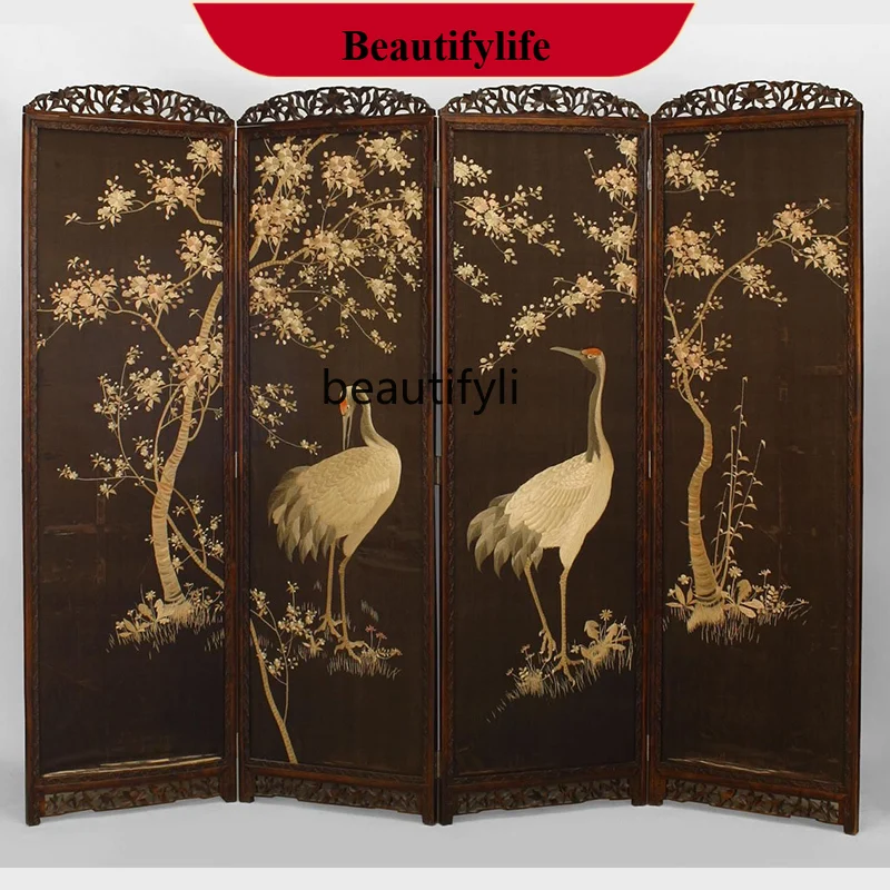 

Hand Painted New Chinese Ancient Gold Foil Screen Classical Hotel Background Wall Accordion Partition Mural Folding Partition
