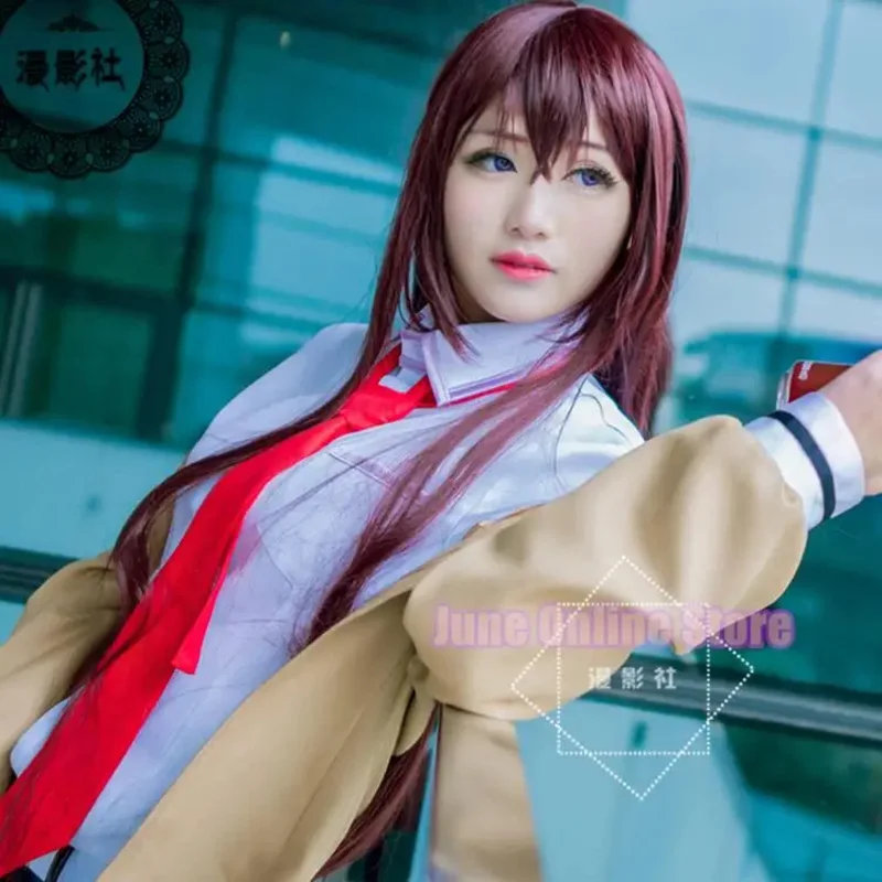 Steins Gate Cosplay Kostuum Japanse Anime Game Cosplay Kurisu Makise Uniformen Volledige Set Jas Shirt Stropdas Rok Custom Made @ 0Z *