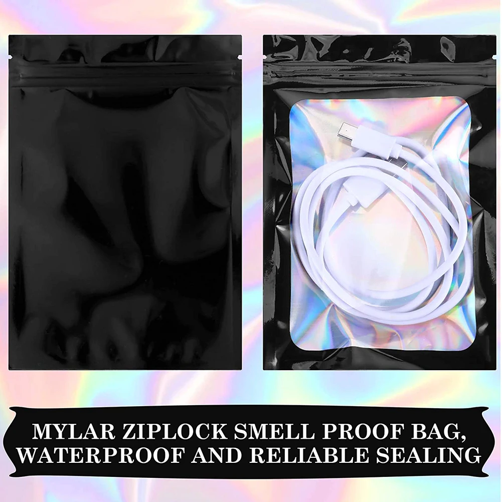 100Pcs Small Holographic Ziplock Bag Plastic Laser Iridescent Zip Gift Bags for Earrings Ring Jewelry Storage Bags