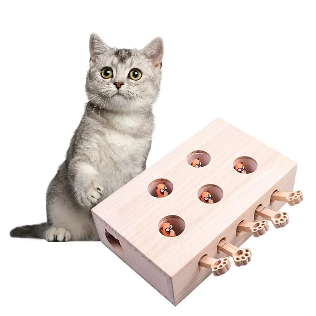 

Funny Cat Toys Interactive Whack-a-mole Solid Wood Toys Pet Supplies for Bedroom Living Room Indoor Cats Kitten Catch Mice Game